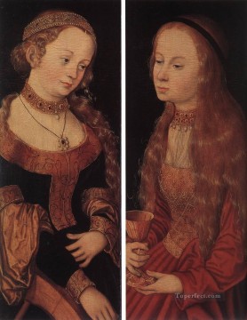  Barbara Painting - St Catherine Of Alexandria And St Barbara Renaissance Lucas Cranach the Elder